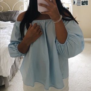 light blue off the shoulder top